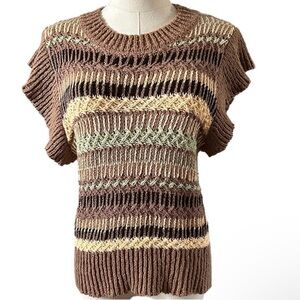 NWT Elan Sleeveless Multi Stripe Sweater with Ruffle Sleeves.